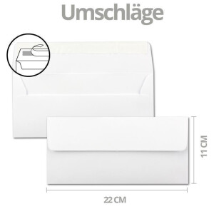 75x Weihnachtskarten-Set DIN Lang in Weiß mit Weihnachtsbaum und Sternen - Faltkarten mit passenden Umschlägen DIN Lang Hochweiß mit Haftklebung - Weihnachtsgrüße für Firmen und Privat