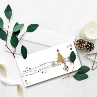 75x Weihnachtskarten-Set DIN Lang in Weiß mit Weihnachtsbaum und Sternen - Faltkarten mit passenden Umschlägen DIN Lang Hochweiß mit Haftklebung - Weihnachtsgrüße für Firmen und Privat