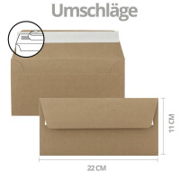 20x Weihnachtskarten-Set DIN Lang in Weiß mit Weihnachtsbaum und Sternen - Faltkarten mit Umschlägen DIN Lang Kraftpapier Sandbraun mit Haftklebung - Weihnachtsgrüße für Firmen und Privat