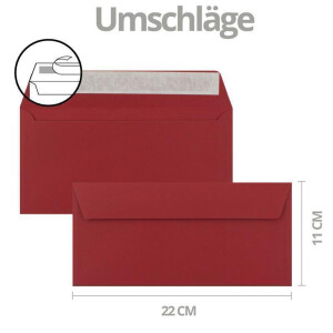 20x Weihnachtskarten-Set DIN Lang in Weiß mit Weihnachtsbaum und Sternen - Faltkarten mit Umschlägen DIN Lang Dunkelrot mit Haftklebung - Weihnachtsgrüße für Firmen und Privat
