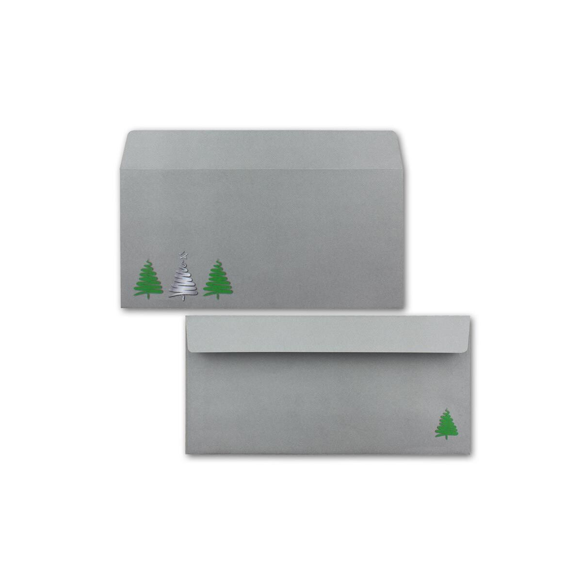 50x Briefumschläge DIN Lang in Grau mit grünen...