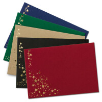 25x Weihnachts-Briefumschläge - DIN B6 - mit Gold-Metallic geprägtem Sternenregen - Farbenmix 10 - je Farbe 5 Stück - Nassklebung - 125 x 175 mm