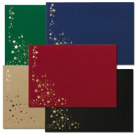 25x Weihnachts-Briefumschläge - DIN B6 - mit Gold-Metallic geprägtem Sternenregen - Farbenmix 10 - je Farbe 5 Stück - Nassklebung - 125 x 175 mm
