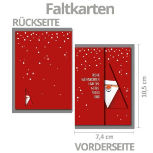 50x kleines Weihnachtskarten-Set DIN A7 mit rotem Weihnachtsmann Motiv - Faltkarten mit Umschlägen DIN C7 Dunkelgrau mit Nassklebung - Weihnachtsgrüße für Firmen und Privat