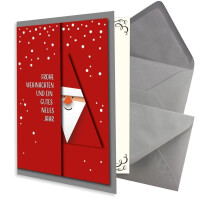 50x kleines Weihnachtskarten-Set DIN A7 mit rotem Weihnachtsmann Motiv - Faltkarten mit Umschlägen DIN C7 Dunkelgrau mit Nassklebung - Weihnachtsgrüße für Firmen und Privat