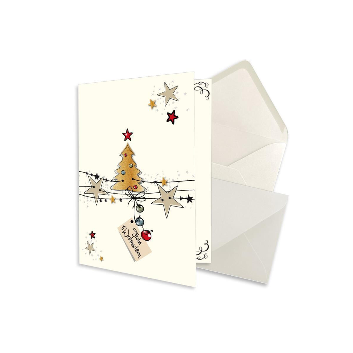 25x kleines Weihnachtskarten-Set DIN A7 in Weiß mit...