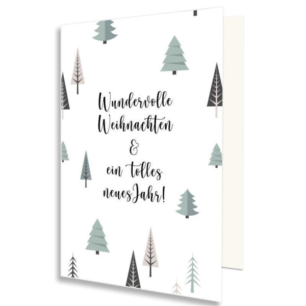 918-A6-2104-p WK A6  Naturweiß - mit Weihnachtsbäumen und Text -