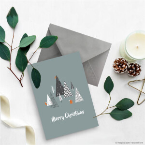 20x nachhaltiges Weihnachtskarten-Set DIN A6 in Blau mit Weihnachtsbäumen und Text - Faltkarten mit Umschlägen DIN C6 Dunkelgrau (Grau) mit Nassklebung - Weihnachtsgrüße für Firmen und Privat