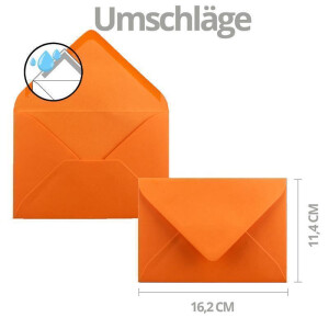 20x nachhaltiges Weihnachtskarten-Set DIN A6 in Blau mit Weihnachtsbäumen und Text - Faltkarten mit Umschlägen DIN C6 in Orange mit Nassklebung - Weihnachtsgrüße für Firmen und Privat