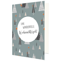 918-A6-2106-p WK A6 Blau - mit Weihnachtsbäumen und Text -