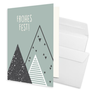 20x nachhaltiges Weihnachtskarten-Set DIN A6 in Blau mit Weihnachtsbäumen und Text - Faltkarten mit passenden Umschlägen DIN C6 Blau mit Haftklebung - Weihnachtsgrüße für Firmen und Privat