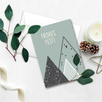 20x nachhaltiges Weihnachtskarten-Set DIN A6 in Blau mit Weihnachtsbäumen und Text - Faltkarten mit passenden Umschlägen DIN C6 Blau mit Haftklebung - Weihnachtsgrüße für Firmen und Privat