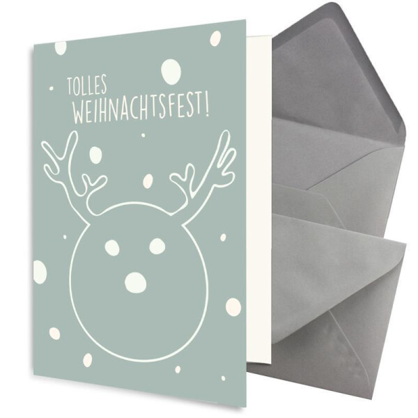 10x nachhaltiges Weihnachtskarten-Set DIN A6 in Blau mit Rentier und Text - Faltkarten mit Umschlägen DIN C6 Dunkelgrau (Grau) mit Nassklebung - Weihnachtskarten für Firmen und Privat