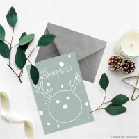 10x nachhaltiges Weihnachtskarten-Set DIN A6 in Blau mit Rentier und Text - Faltkarten mit Umschlägen DIN C6 Dunkelgrau (Grau) mit Nassklebung - Weihnachtskarten für Firmen und Privat