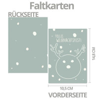 10x nachhaltiges Weihnachtskarten-Set DIN A6 in Blau mit Rentier und Text - Faltkarten mit Umschlägen DIN C6 Dunkelgrau (Grau) mit Nassklebung - Weihnachtskarten für Firmen und Privat