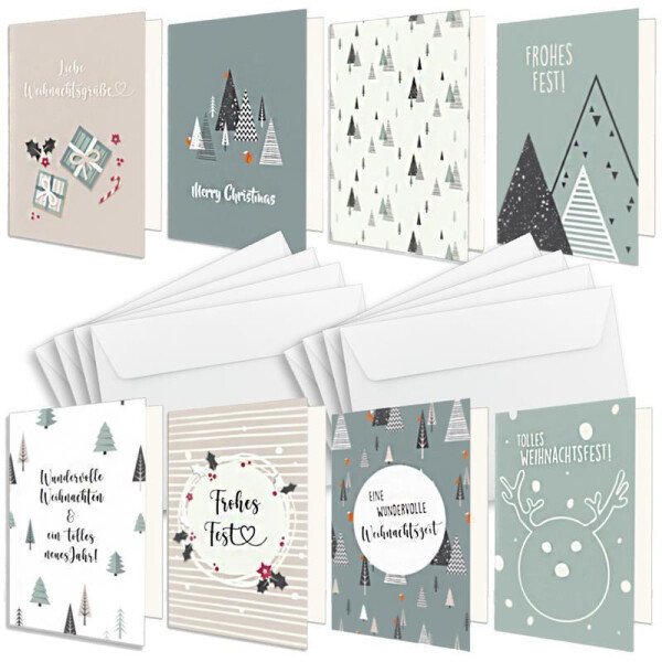 Weihnachtskarten Set DIN A6 - Mix mit Weihnachtsmotiv - 8 Stück