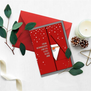 25 XL Weihnachtskarten-Set DIN A5 mit rotem Weihnachtsmann Motiv - Faltkarten mit Umschlägen DIN C5 Rot mit Nassklebung - Weihnachtsgrüße für Firmen und Privat