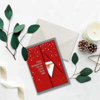 100 XL Weihnachtskarten-Set DIN A5 mit rotem Weihnachtsmann Motiv - Faltkarten mit passenden Umschlägen DIN C5 Naturweiß mit Nassklebung - Weihnachtsgrüße für Firmen und Privat