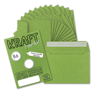 25x Vintage Umschläge in hellgrün (grün) - DIN B6 125 x 176 mm - 120 g/m² Kraftpapier Recycling Umschläge Haftklebung - GUSTAV NEUSER