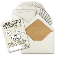25x gefütterte Vintage-Umschläge DIN B6 125 x 176 mm Naturweiß 90 g/m² Seidenfutter braun Recycling Nassklebung Spitzklappe - UmWelt by GUSTAV NEUSER