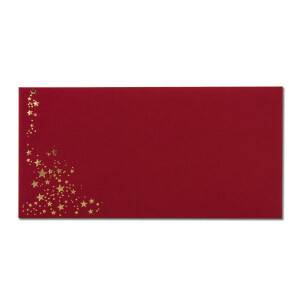 50x Briefumschläge mit Metallic Sternen - DIN Lang - Gold geprägter Sternenregen - Farbe: dunkelrot, Haftklebung, 120 g/m² - 110 x 220 mm - ideal für Weihnachten