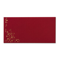 50x Briefumschläge mit Metallic Sternen - DIN Lang - Gold geprägter Sternenregen - Farbe: dunkelrot, Haftklebung, 120 g/m² - 110 x 220 mm - ideal für Weihnachten