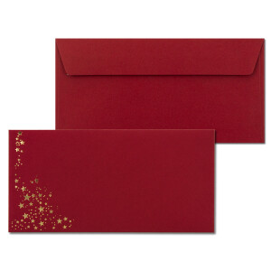400x Briefumschläge mit Metallic Sternen - DIN Lang - Gold geprägter Sternenregen - Farbe: dunkelrot, Haftklebung, 120 g/m² - 110 x 220 mm - ideal für Weihnachten