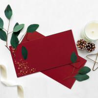 400x Briefumschläge mit Metallic Sternen - DIN Lang - Gold geprägter Sternenregen - Farbe: dunkelrot, Haftklebung, 120 g/m² - 110 x 220 mm - ideal für Weihnachten