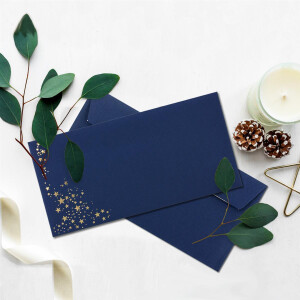 400x Briefumschläge mit Metallic Sternen - DIN Lang - Gold geprägter Sternenregen - Farbe: dunkelblau, Haftklebung, 120 g/m² - 110 x 220 mm - ideal für Weihnachten