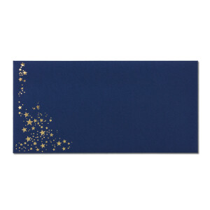 400x Briefumschläge mit Metallic Sternen - DIN Lang - Gold geprägter Sternenregen - Farbe: dunkelblau, Haftklebung, 120 g/m² - 110 x 220 mm - ideal für Weihnachten