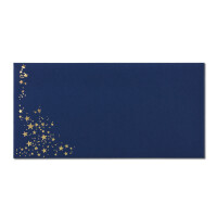 400x Briefumschläge mit Metallic Sternen - DIN Lang - Gold geprägter Sternenregen - Farbe: dunkelblau, Haftklebung, 120 g/m² - 110 x 220 mm - ideal für Weihnachten