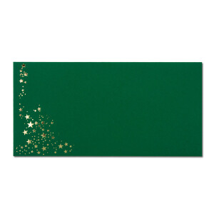 50x Briefumschläge mit Metallic Sternen - DIN Lang - Gold geprägter Sternenregen - Farbe: dunkelgrün, Haftklebung, 120 g/m² - 110 x 220 mm - ideal für Weihnachten