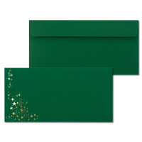 50x Briefumschläge mit Metallic Sternen - DIN Lang - Gold geprägter Sternenregen - Farbe: dunkelgrün, Haftklebung, 120 g/m² - 110 x 220 mm - ideal für Weihnachten