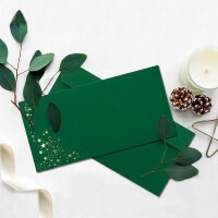 50x Briefumschläge mit Metallic Sternen - DIN Lang - Gold geprägter Sternenregen - Farbe: dunkelgrün, Haftklebung, 120 g/m² - 110 x 220 mm - ideal für Weihnachten