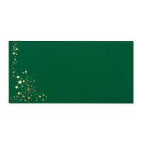 50x Briefumschläge mit Metallic Sternen - DIN Lang - Gold geprägter Sternenregen - Farbe: dunkelgrün, Haftklebung, 120 g/m² - 110 x 220 mm - ideal für Weihnachten
