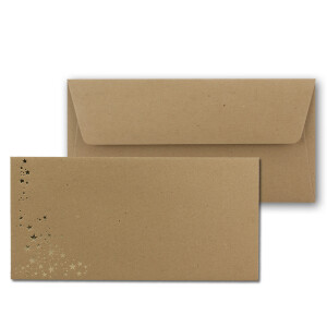100x Kraftpapier Briefumschläge mit Metallic Sternen - DIN Lang - Gold geprägter Sternenregen - Farbe: Braun - Haftklebung - 120 g/m² - 110 x 220 mm - ideal für Weihnachten