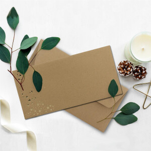 100x Kraftpapier Briefumschläge mit Metallic Sternen - DIN Lang - Gold geprägter Sternenregen - Farbe: Braun - Haftklebung - 120 g/m² - 110 x 220 mm - ideal für Weihnachten