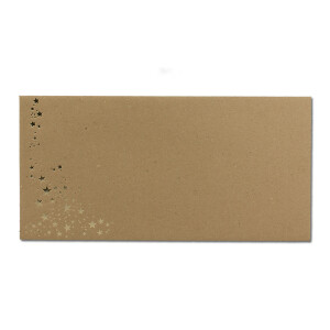100x Kraftpapier Briefumschläge mit Metallic Sternen - DIN Lang - Gold geprägter Sternenregen - Farbe: Braun - Haftklebung - 120 g/m² - 110 x 220 mm - ideal für Weihnachten