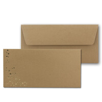 100x Kraftpapier Briefumschläge mit Metallic Sternen - DIN Lang - Gold geprägter Sternenregen - Farbe: Braun - Haftklebung - 120 g/m² - 110 x 220 mm - ideal für Weihnachten