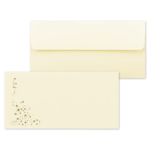 100x Briefumschläge mit Metallic Sternen - DIN Lang - Gold geprägter Sternenregen - Farbe: creme - Vanille, Haftklebung, 100 g/m² - 110 x 220 mm - ideal für Weihnachten