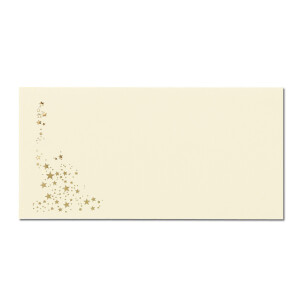 100x Briefumschläge mit Metallic Sternen - DIN Lang - Gold geprägter Sternenregen - Farbe: creme - Vanille, Haftklebung, 100 g/m² - 110 x 220 mm - ideal für Weihnachten