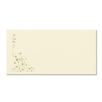 100x Briefumschläge mit Metallic Sternen - DIN Lang - Gold geprägter Sternenregen - Farbe: creme - Vanille, Haftklebung, 100 g/m² - 110 x 220 mm - ideal für Weihnachten
