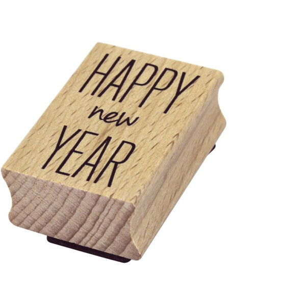 Artoz Stempel – Holzstempel – „Happy New Year“ – 50 x 35 mm – Motivstempel zum Kartenbasteln für Weihnachten, Einladungen, Grüße