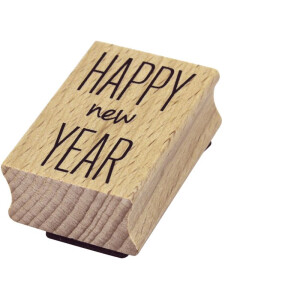 Artoz Stempel – Holzstempel – „Happy New Year“ – 50 x 35 mm – Motivstempel zum Kartenbasteln für Weihnachten, Einladungen, Grüße