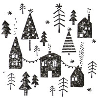Artoz Stempel – Holzstempel – „Winterdorf“ – 60 x 60 mm – Motivstempel zum Kartenbasteln für Weihnachten, Einladungen, Grüße
