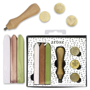 Artoz Siegel Set Allgemein, Petschaft mit 3 verschiedenen Motiven und 3x Siegelwachs - Ideal zum Versiegeln von Briefen und als Kartendekoration