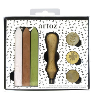 Artoz Siegel Set Allgemein, Petschaft mit 3 verschiedenen Motiven und 3x Siegelwachs - Ideal zum Versiegeln von Briefen und als Kartendekoration