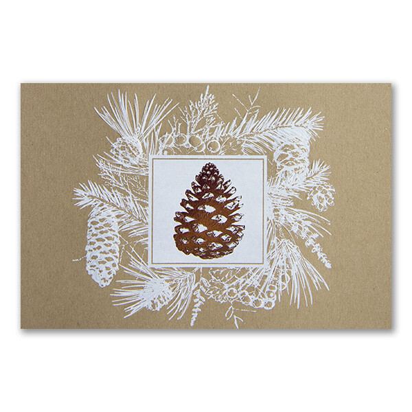 924-104 Weihnachtskarte Öko mit Zweigen und Zapfen