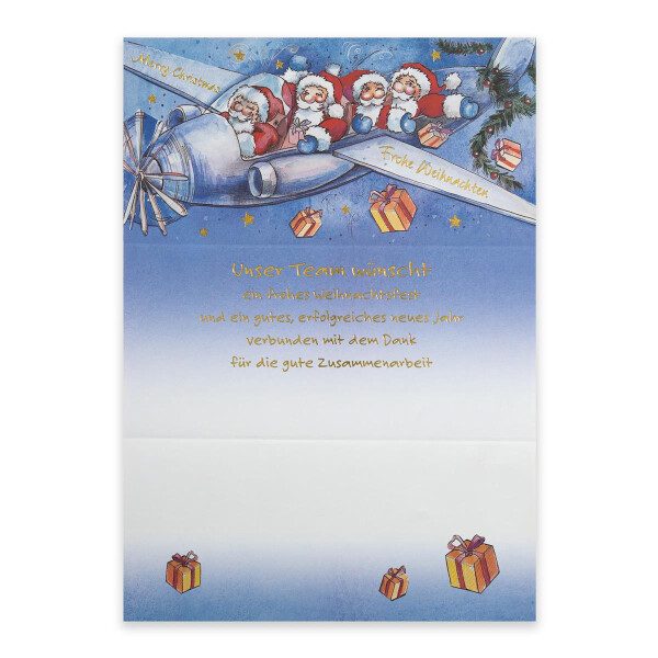 99471 Weihnachtsbrief Nikoläuse im Flugzeug mit Text