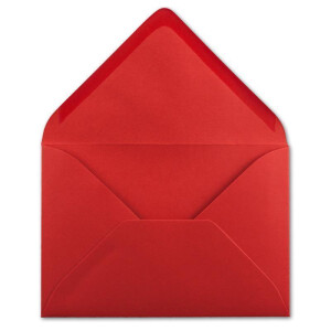 100x Brief-Umschläge Format B6 - leuchtendes Rot- 12 x 17,5 cm - Nassklebung mit spitzer Klappe - 110 g/m² - Einladungs-Kuverts